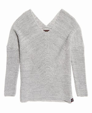 Superdry Cora Ribbed Vee Női Kötöttáru Szürke | JQYIW8637